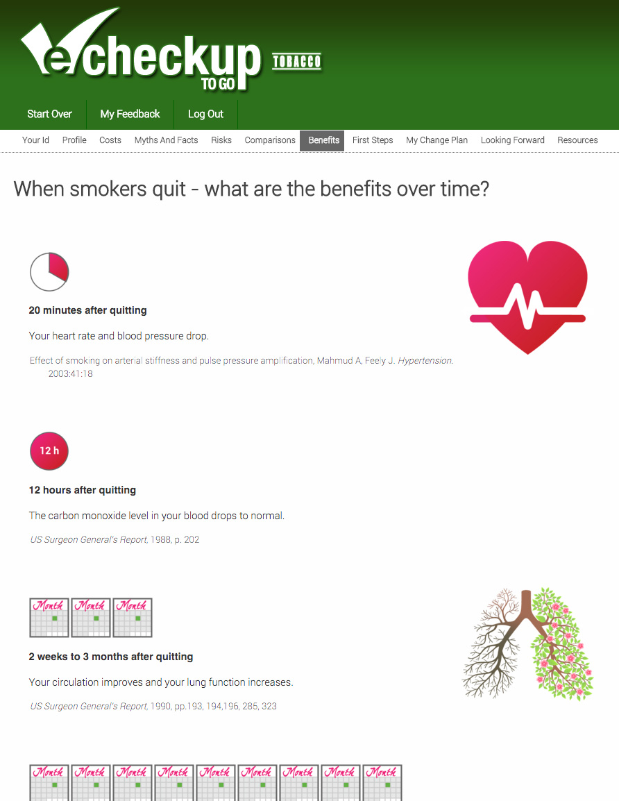 Screen shot of the nicotine program showing the feedback profile